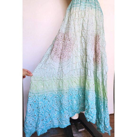 Vintage Silk Skirt Rainbow Colors - Indian Ombre Silk Maxi Skirt W/Sequins XS S - Picture 5 of 10